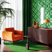 Load image into Gallery viewer, light green, apple green, green, dark green swirling 70s retro wallpaper called Yootha Pale Green 70s retro funky mid century style wallpaper