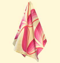 Load image into Gallery viewer, pink retro 70s style print with supergraphic swirls 70s mid century funky retro kitchen tea towel