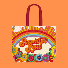 Load image into Gallery viewer, 60s and 70s 1960s 1970s retro shopping tote beach bag prints wall art pictures designed for 70s House Manchester featuring our psychedelic '70s Soul' artwork by illustrator Scarlett Rickard inspired by the iconic 7-up seven-up uncola adverts by John Alcorn perfect for your retro shopping or holiday beach trip
