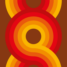 Load image into Gallery viewer, red, orange, yellow chocolate brown swirling 70s retro wallpaper called Yootha Pale Green 70s retro funky mid century style wallpaper