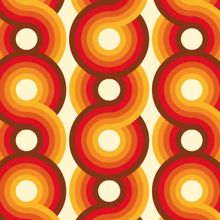 Load image into Gallery viewer, Circles Yootha Supergraphic wallpaper by 70s House manchester Estelle Bilson Bidding room, retro orange, yellow, brown and made in UK luxury wallpaper made in lancashire cermanic tiger leopard by Dogwood Lifestyle monstera cheese plant 70s vintage retro spaceage bohemian boho hippie 60s