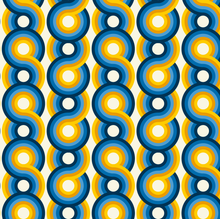 Load image into Gallery viewer, yellow, light blue, navy and orange swirling 70s retro wallpaper called Yootha Ocean 70s retro funky  mid century style wallpaper