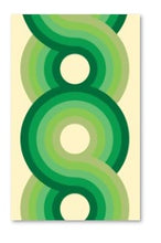 Load image into Gallery viewer, light green, apple green, green, dark green swirling 70s retro wallpaper called Yootha Pale Green 70s retro mid century style kitchen tea towel