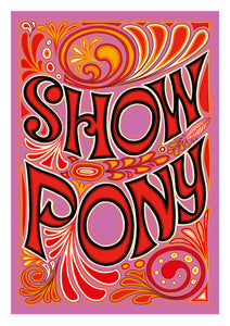 psychedelic pink 70s 60s art print  show pony, retro vintage mid century  retro vintage home,
