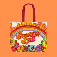 Load image into Gallery viewer, 60s and 70s 1960s 1970s retro shopping tote beach bag prints wall art pictures designed for 70s House Manchester featuring our psychedelic &#39;70s Soul&#39; artwork by illustrator Scarlett Rickard inspired by the iconic 7-up seven-up uncola adverts by John Alcorn perfect for your retro shopping or holiday beach trip 
