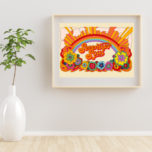60s and 70s 1960s 1970s retro art prints wall art posters pictures designed for 70s House Manchester featuring our psychedelic '70s Soul' artwork by illustrator Scarlett Rickard inspired by the iconic 7-up seven-up uncola adverts by John Alcorn perfect for your retro or modern home